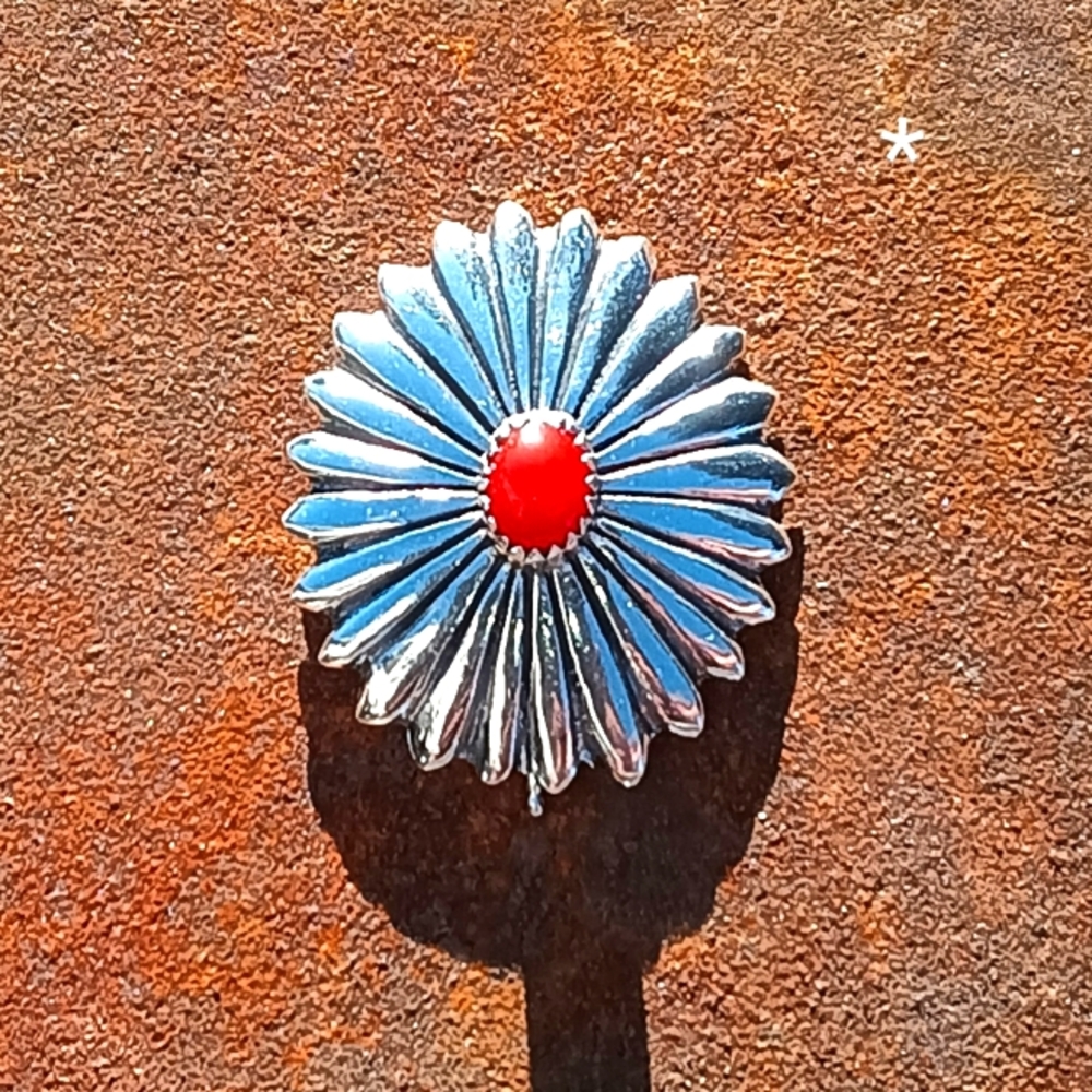 Vintage Santa Fe Style Sterling Silver & Coral Brooch /Pendant /Solo Earring 3mm